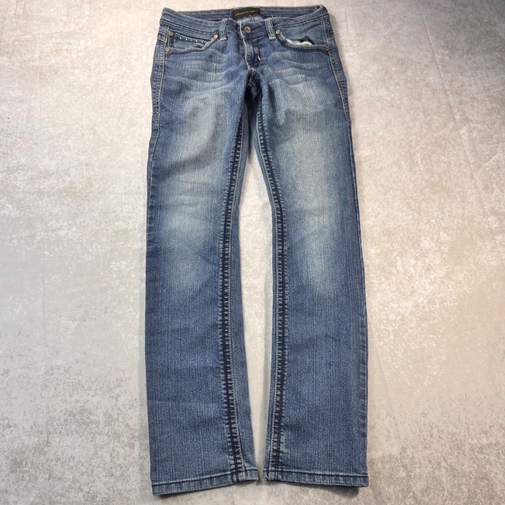 Chinese Laundry Y2K Low Rise Bootcut Jeans Fleur De Lis Studded Size 28